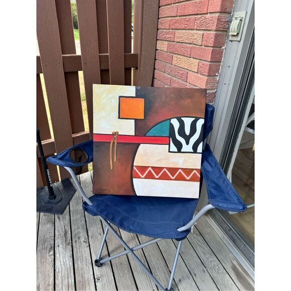 Abstract Geometric painting canvas western cow Leather 20 x 20  Donna Francis Wi - Picture 8 of 16